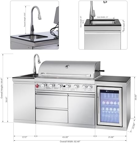 82.5'' All-In-One Outdoor Kitchen Island, 6 Burners, 83500 BTU, Silver - Image 2