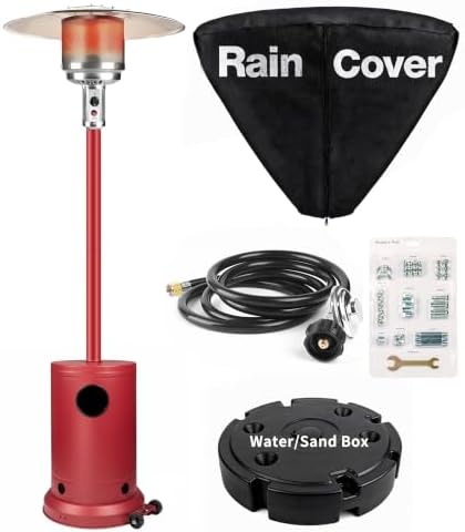 Ignovate Crimson 50,000 BTU Propane Patio Heater with Rain Cover, Multiple Color Available, Outdoor Heater with Weighted Base, Adjustable Heat Control & Safety Shut-Off for Patio & Restaurant by LGNOVATE