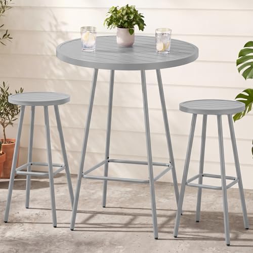 Best Choice Products 3-Piece Patio Dining Set, Bar Height, Outdoor Bistro Set, Outdoor Round Bar Table w/ 2 Bar Stools, Steel - Gray by BestChoiceProducts