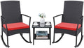 Greesum 3 Pieces Patio Furniture Set Outdoor Wicker Rocking Chairs,Red by BuynowfromGreesum