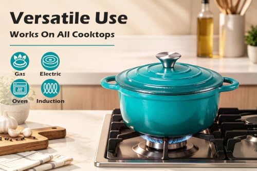 Leonyo 2-Quart Small Enameled Cast Iron Dutch Oven Pot with Lid, Lake Green - Image 6