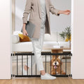 Dog Gate Indoor,18"-45" Adjustable Extra Wide Metal Short Dog Gate to Step Over, 18" Tall Small Pet Gate with 3 Extension Kits, Pressure Mounted Gate for Doorways & Stairs Black by Fldofaves
