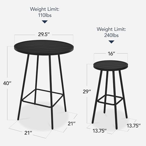 Best Choice Products 3-Piece Patio Dining Set, Bar Height, Outdoor Bistro Set, Outdoor Round Bar Table w/ 2 Bar Stools, Steel - Black - Image 2