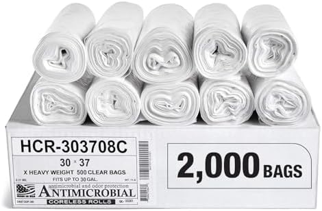 Aluf Plastics 30 Gallon 8 Micron (eq) Clear Trash Bags 30" x 37" 2000 Count by AlufPlastics
