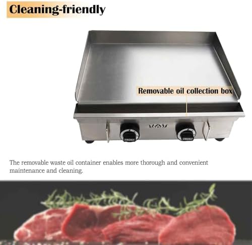 Commercial Stainless Steel LPG Gas Griddle Grill, 21.3" x 13.4" Flat Top Countertop Griddle for Steak, Pancakes & Teppanyaki, 2800Pa, Home & Outdoor Use - Image 3