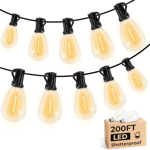 GvvooHome S11 LED Outdoor String Lights 200FT, Shatterproof & Waterproof Patio Lights with 62 Plastic Bulbs for Porch, Deck, Garden, Backyard, Balcony, 2700K Dimmable by GvvooHome