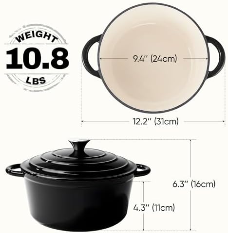 4.5 Quart Dutch Oven Pot with Lid, Non Stick Enameled Cast Iron Dutch Oven for Bread Baking,Heavy-Duty, Oven Safe Ceramic Cookware Up to 500°F for Baking, Braising, Stews, Roasting, Black - Image 4