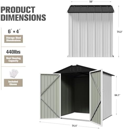 JUMMICO Metal Outdoor Storage Shed 6 x 4 FT Metal Shed with Lockable Door,Waterproof Garden Tool Shed Storage House for Backyard Patio Lawn,White - Image 5