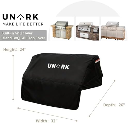 Built-in Grill Cover for Outdoor Grill, 32 Inch Island BBQ Covers for Outside Kitchen Grill Covers Heavy Duty Waterproof with Plush Lining (32" W x 26" D x 24" H Inches, Black) - Image 2