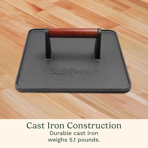 Cuisinart XL Cast Iron Grill Press, 10" x 10" Heavy-Duty Nonstick Smash Burger Steak Press with Wooden Handle, Perfect Grill Accessory Ideal for Grilling, Paninis, and BBQs - Image 3