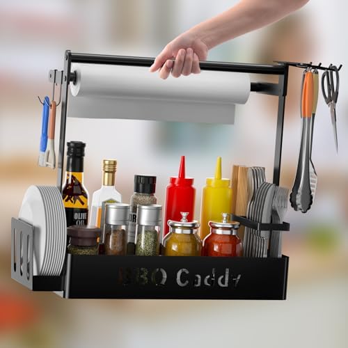 Grill Caddy for Outdoor Grill, BBQ Caddy with Paper Towel Holder & 4 Hooks - Image 3