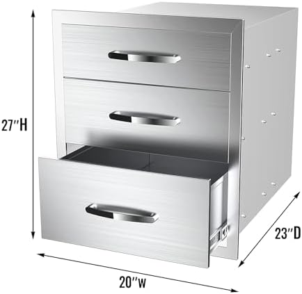 Outdoor Kitchen Drawers Stainless Steel, BBQ Drawer Inserts for Built-in Patio Grill Station, Triple Drawer, 20''W x 27''H x 23''D - Image 3