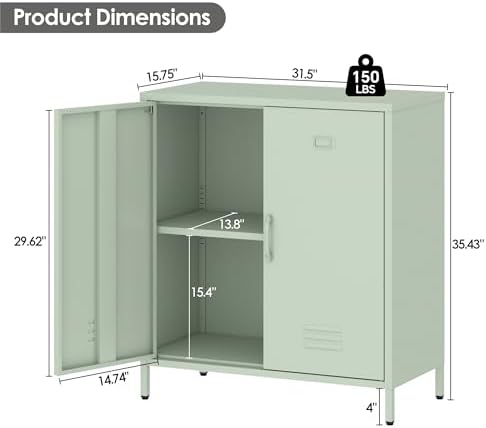 Metal Storage Cabinet Locker Cabinets with Doors and Adjustable Shelf for Kitchen Office Pantry (Green) - Image 3