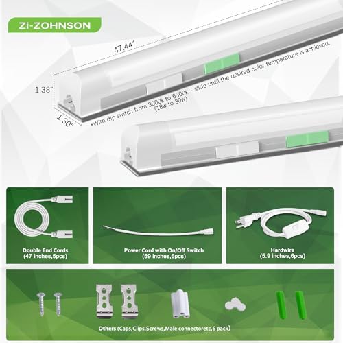 6 Pack LED Shop Lights 4FT,30W 4500LM,6CCT Tunable,Plug-in Garage Light - Image 2