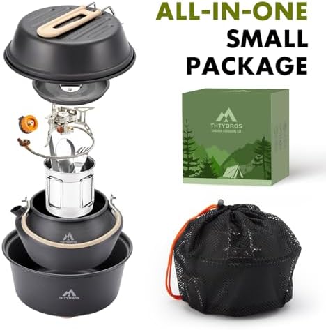THTYBROS 27pcs Camping Cooking Set for 2-4 People, Portable Cookware Set with Kettle, Pots & Pans, Stainless Steel Utensils, Plates, Dishware for Backpacking, Picnic, Outdoor Adventures - Image 4