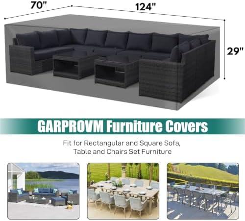 GARPROVM Outdoor Patio Furniture Covers Waterproof Patio Dining Table Couch Set Covers Rectangular with Upgraded 600D Material, 4 Windproof Buckles 124 x 70 x 29 Inch Heavy-Duty Large - Image 2