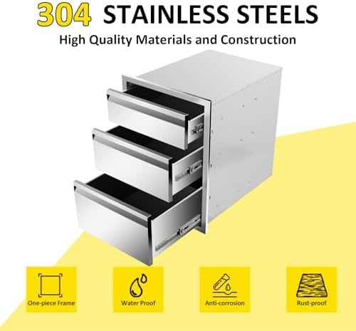 Outdoor Kitchen Drawers Triple BBQ Drawers 20" W x 27" H x 23" D Flush Mount Stainless Steel Drawer with Hidden Handle for Outdoor Kitchen - Image 3