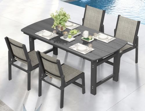 Ciokea HDPE Outdoor Dining Set, Patio Table and 4 Stackable Chairs, Grey by CIOKEA