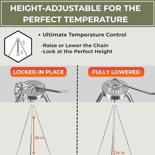 Tactiko 33" Stainless Steel Folding Camping Tripod for Cooking | Adjustable - Image 3