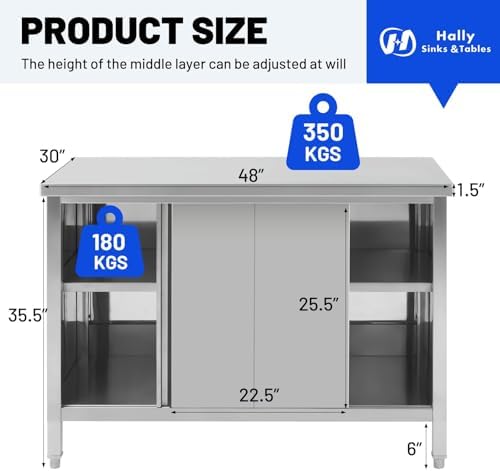 Hally Stainless Steel Cabinet 30"x48" Commercial Heavy Duty Prep Workbench - Image 2