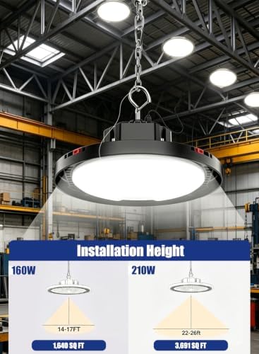 210W UFO LED High Bay Light, 31500LM Shop Lights, 5000K Daylight, ETL Listed with 6' Cable & Safety Rope, IP65 Waterproof Commercial Lighting for Warehouse, Workshop, 980W MH/HPS Equivalent, 4 Pack - Image 6