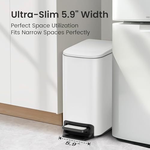 Cesun Small Bathroom Trash Can with Lid, 1.6 Gal, Soft Close, White - Image 2
