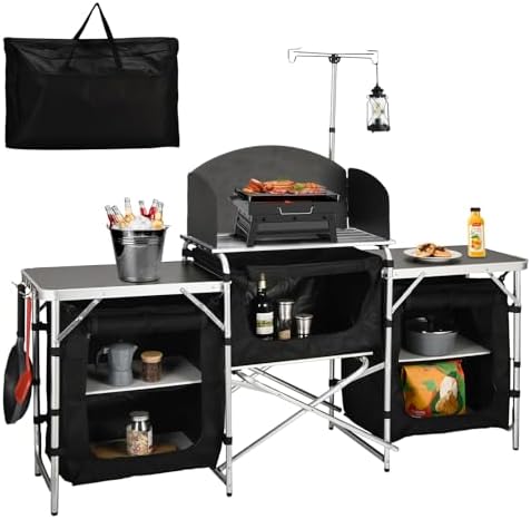 JOUYEK Cmaping Kitchen Table, Aluminum Folding Camping Cook Station by JOUYEK
