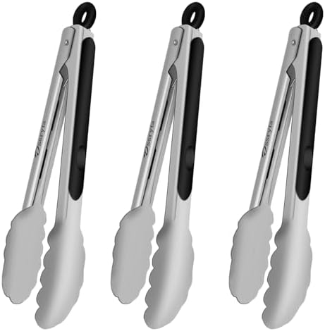 Small Cooking Tong Set of 3 - Mini 7 Inch Stainless Steel Locking Tongs, Heat Resistant to 600°F, Food Grade Kitchen Metal Tong for Food, Salad, Pasta, Steaks, Vegetables - Dishwasher Safe by Unknown