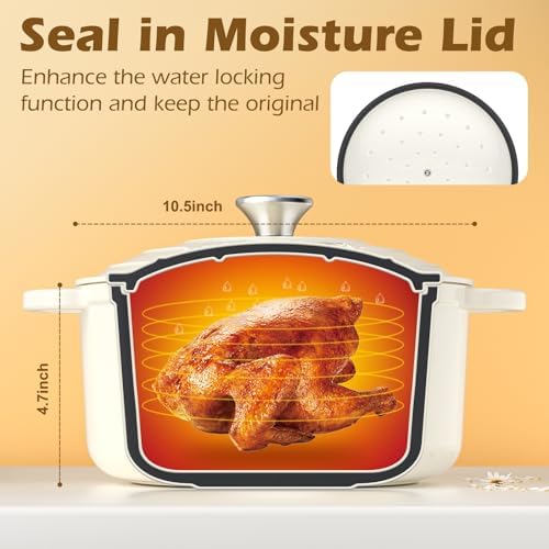 Enameled Cast Iron Dutch Oven - Umite Chef 5QT Pot with Lid & Cotton Potholders - Heavy-Duty Cookware for Bread Baking, Braising, Stews, Roasting(Cream White) - Image 5