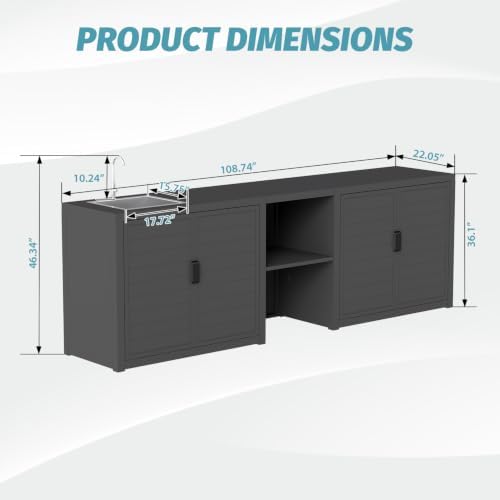 Domi Outdoor Kitchen Island with Sink, Aluminum Outdoor Kitchen Cabinet with Large Storage Space, Powder-Coated Weather Resistant Patio BBQ Prep Station with Drop-in Sink and Wide Countertop - Image 4