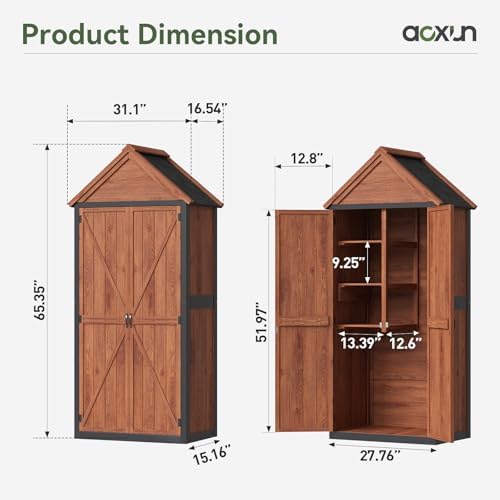 Aoxun Wood Outdoor Storage Cabinet with Floor 2.5'x1.4' - Image 2