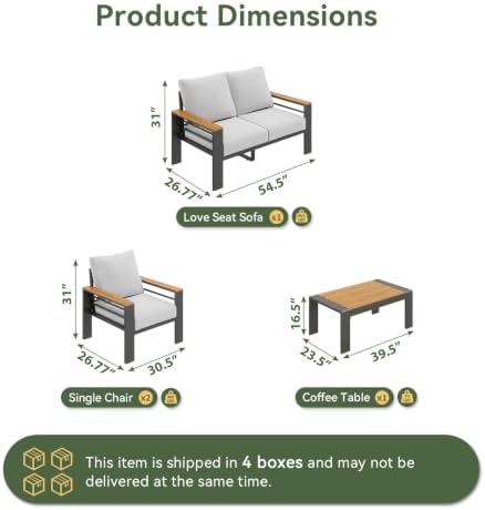 Aoxun Patio Furniture Set, Aluminum Outdoor Furniture with Oversized Seats - Image 5