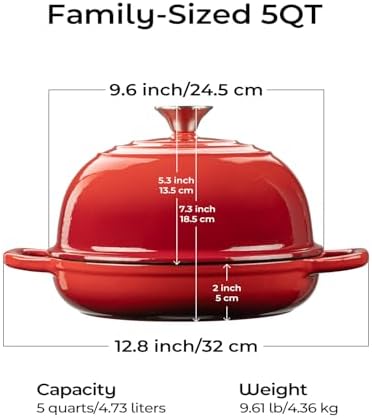 9.5-Inch Enameled Cast Iron Sourdough Bread Oven, Dome Lid,Red - Image 5