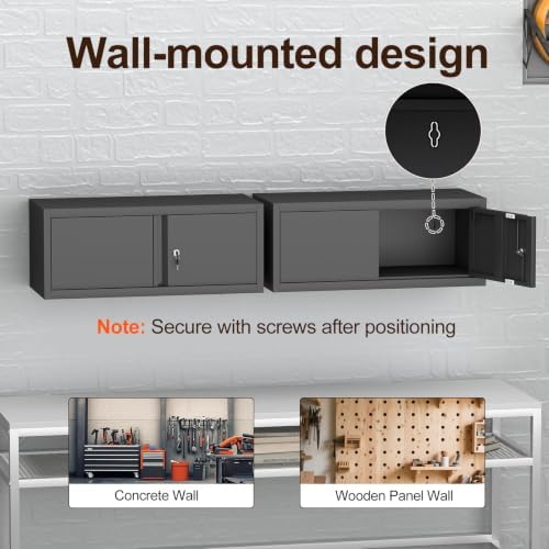IRONFFICE Metal Garage Wall Cabinets,13" H Garage Storage Cabinet Wall Mounted,Floating Storage Organization with Doors,Locking Hanging Cabinet for RV,Home Office,Warehouse,Black - Image 5