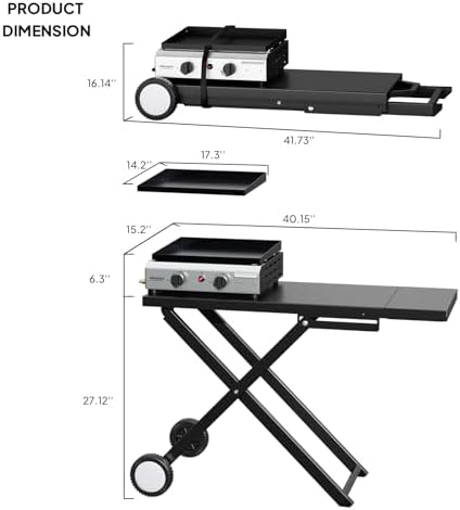 Bonnlo Foldable Flat Top Grill with 2 Burner, Powerful 20,000 BTU Propane Gas Grills with Ignition, Enamel Griddle, Side Shelf & Portable Cart with Wheels for Outdoor Camping Hibachi Grill Use - Image 6