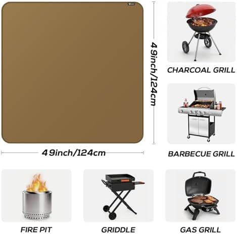 FLASLD Heavy-Duty Under Grill Mat 49inch Square Fire Pit Mat, Large Fireproof Waterproof Grill Pads Protect for Deck,Patio,Outdoor Charcoal,Smokers,Wood Floor,Indoor Brown Fireplace Reusable - Image 3