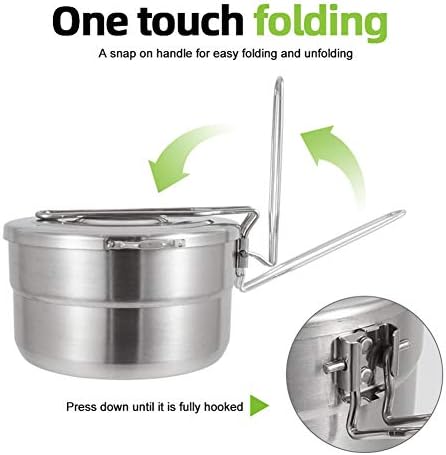 Stainless Steel Camping Cook Pot, 1.5L Camping Cookware with Lid and Folding Handle, Large Capacity Bento Pot for Outdoor Backpacking Camping Hiking Picnic - Image 4