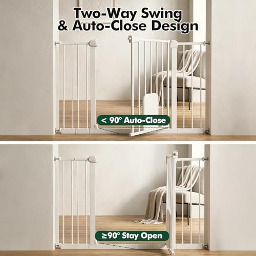 31-46“ Metal Pet Gate with Cat Door, Auto Close,Matte White - Image 6