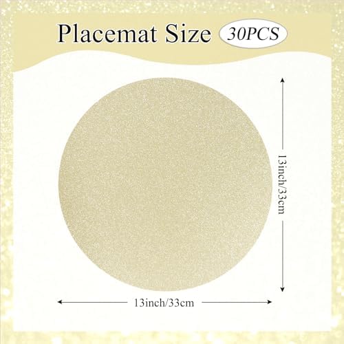 30 PCS Champagne Paper Placemats Round Place Mat Light Gold Glitter Disposable Paper Charger Doilies Tablemats for Birthday Banquet New Year Graduation Party Dinner Table Decor(13x13inch) - Image 2