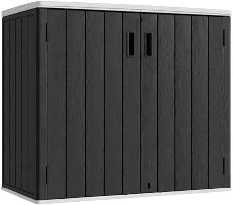 KINYING Outdoor Horizontal Storage Sheds,37 Cu.ft Outdoor Storage Cabinet Waterproof Resin Tool Storage Box for Lawn Mower,Garden Tools and Patio Furniture, Lockable (Black) by KINYING