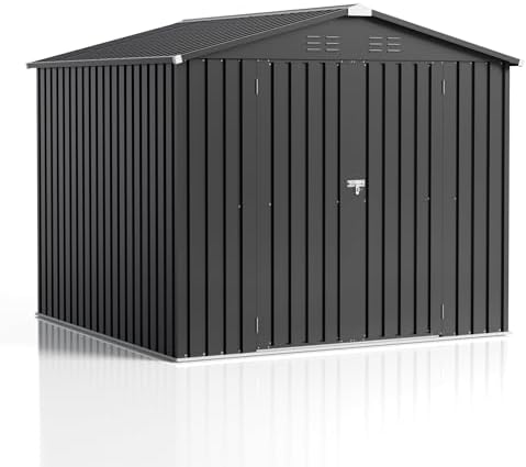 JUMMICO 8x8 FT Outdoor Storage Shed, Tool Metal Sheds, Black - Image 7