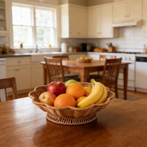 RT&BS Handwoven Fruit Basket for Counter, Wicker Bread Basket, Wicker Egg Baskets, Flower-Shaped Display Baskets for Living Room, Kitchen, Store, Restaurant, Outdoor - Image 2
