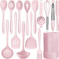 AOTHOD Silicone Cooking Utensils Set - 446°F Heat Resistant Kitchen Utensils, Spatula,Turner Tongs,Spoon,Whisk,Kitchen Utensil Gadgets Tools Set for Nonstick Cookware,Dishwasher Safe BPA Free(Pink) by Safeandsuitableforuse