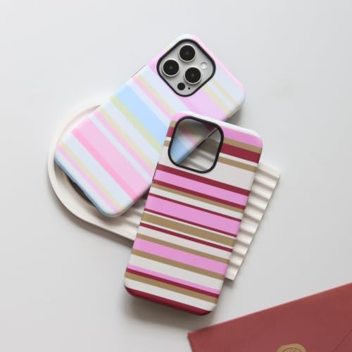 for iPhone 14 Pro Case, Magnetic Matte Frosted Dual-Layer Striped Phone Case for Women, Retro Aesthetic Cover Compatible with MagSafe Accessories - Pastel Dream - Image 6
