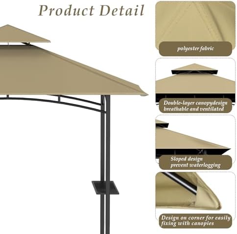 5' x 8' Grill Gazebo Replacement Top, Khaki Canopy Top Cover Only - Image 4