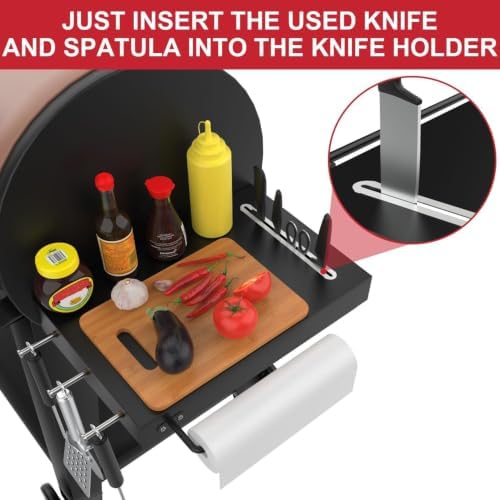 Grill Side Shelf for Pit Boss 700 820 Series Pellet, Tray Side Shelf for Pit Boss 700, 700FB Pellet Grill Accessories Table Serving Tray with Paper Towels & 3 Hooks - Image 3