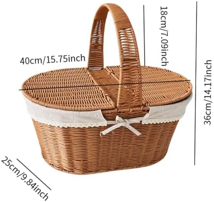 Imitation Rattan Picnic Basket Picnic Hamper Woven Storage Basket Fruit Basket for Bread Fishing Garden BBQ Outdoor Camping- Style a - Image 5