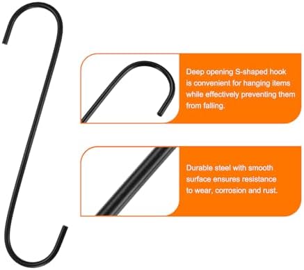 HARFINGTON 2pcs Long S Hooks 8 Inch Extra Long Metal S-Shaped Hanging Hooks High Manganese Steel S Hanger Storage Organizing Tool for Kitchen Garden Bathroom Garage Closet, Black - Image 4