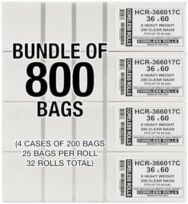 Aluf Plastics High Density Trash Bags, 55 Gallon, 800 Count, 17 Micron (eq), 36" x 60", Clear, for Bathroom, Office, Industrial, Commercial, Janitorial, Municipal, Recycling - Image 2