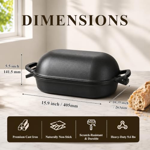 16"x10" Oval Cast Iron Dutch Oven for Bread Baking, Bread Loaf Pan With Sourdough Bread Making Kit, Pre-Seasoned Bread Dutch Oven With Lid, 9.5QT, 13 LBS Heavy Duty, Homemade Breadmaking - Image 2